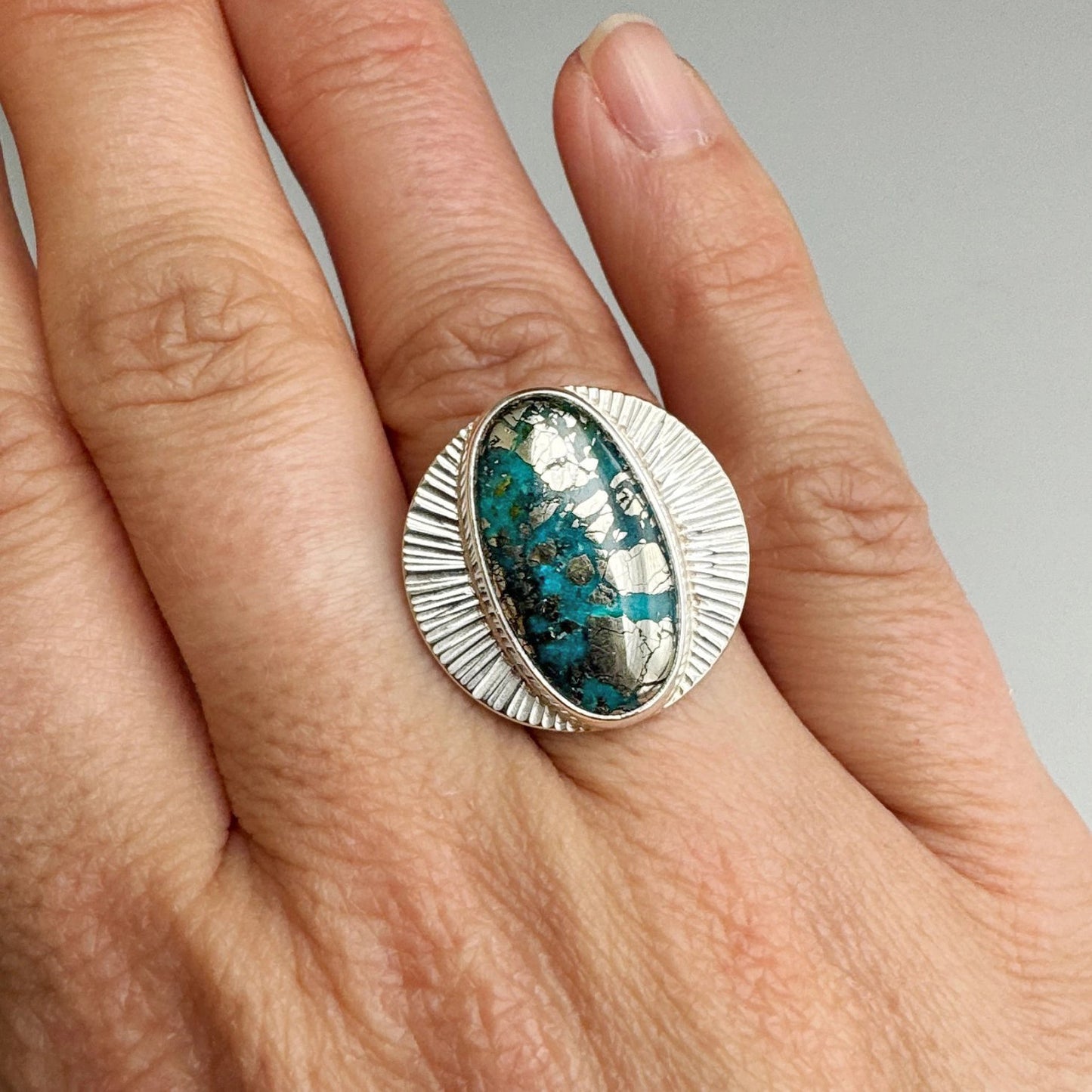 Sterling Silver 'Erte' Cocktail Ring with Morenci Turquoise