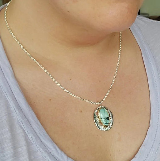 Sterling Silver + 14k Gold 'Reef' Pendant Necklace with Mystic Sage Turquoise