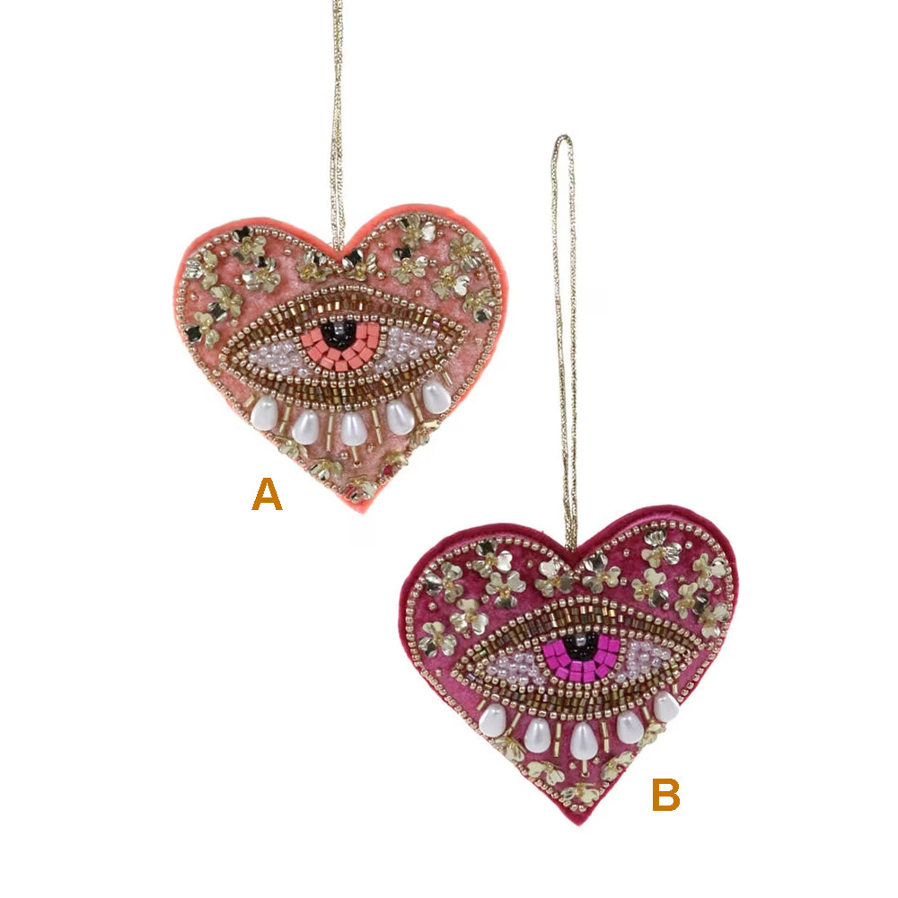 Evil Eye Beaded Heart Ornament - Pink Mix (select color)