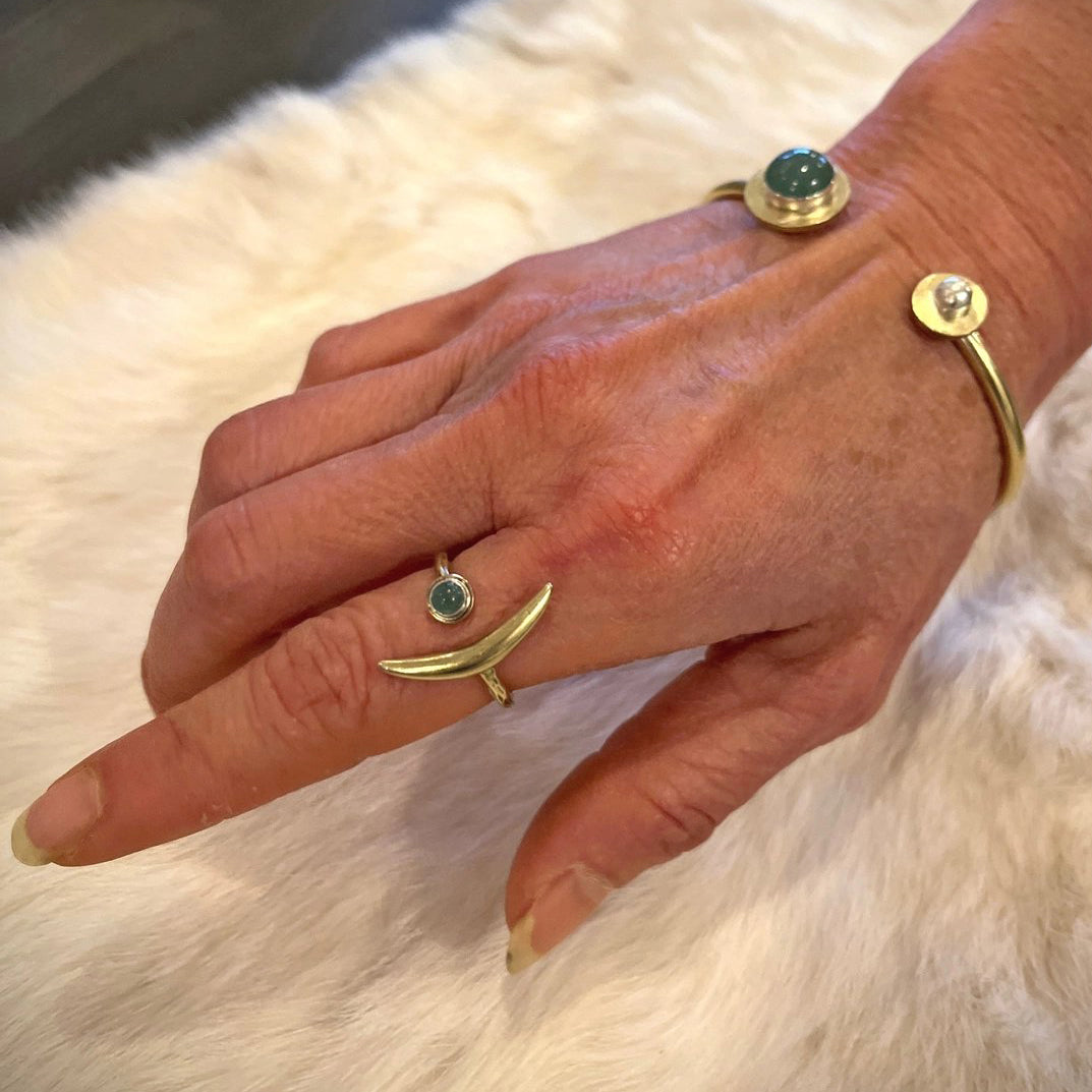Adjustable Brass + Aventurine Moon Ring