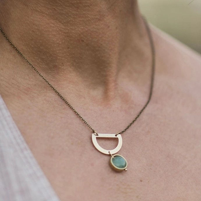 Aventurine + Brass Drop Necklace