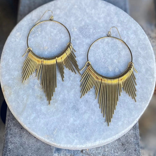 Big Fringe Brass Hoop Earrings