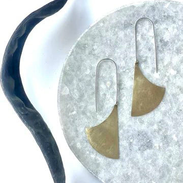 Brass Machete Earrings with Long Silver Hook