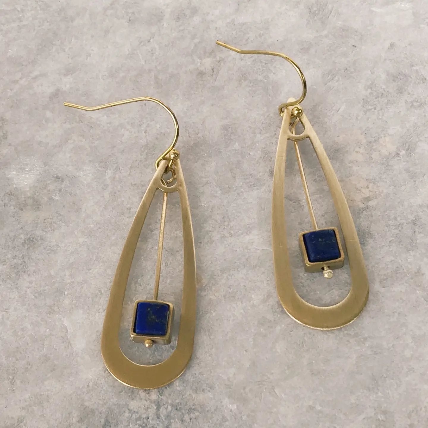 Lapis Drop Earring in Brass Teardrop