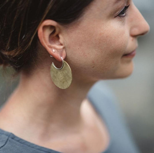 Medium Brass Disc Earrings with Sterling Hoops