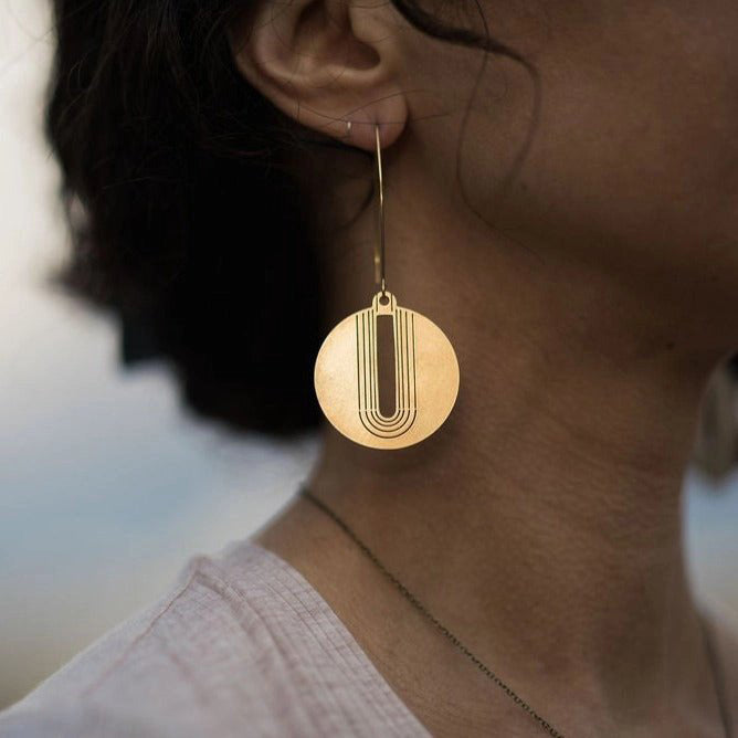 Brass Modern Circle Drop Earring