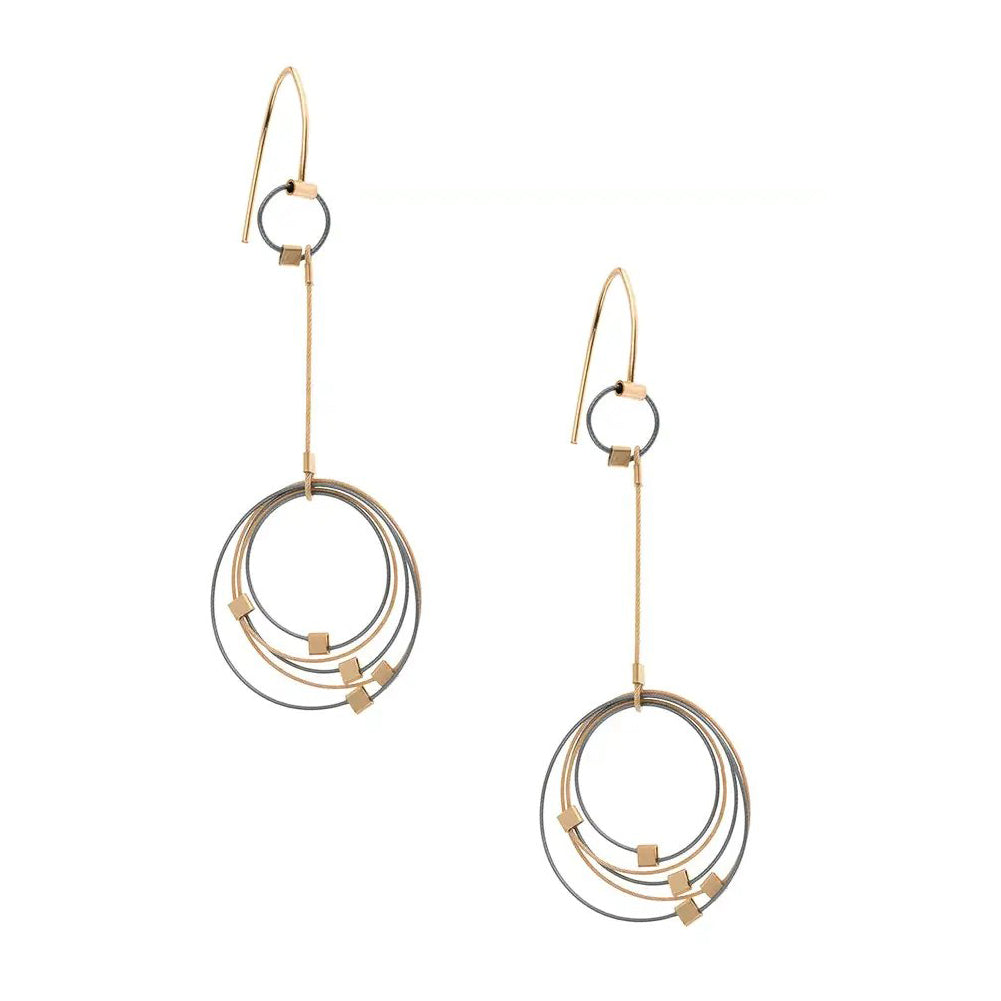 3-D Woven Cable 'Exclamation Hook' Earrings – Steel + Gold Two-Tone/Gold