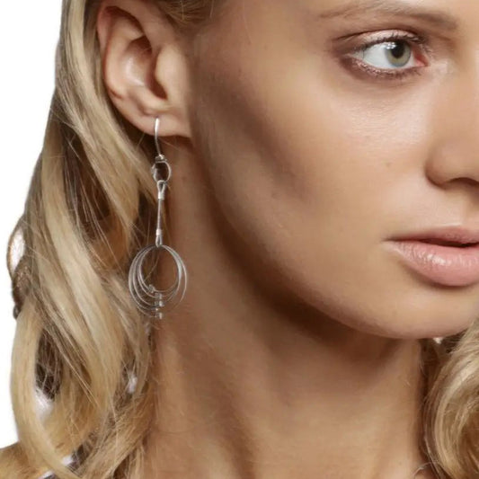 3-D Woven Cable 'Exclamation Hook' Earrings – Steel + Gold Two-Tone/Gold