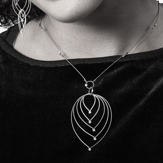 3-D Woven Cable 'Feather Teardrop' Pendant Necklace – Gold/Silver