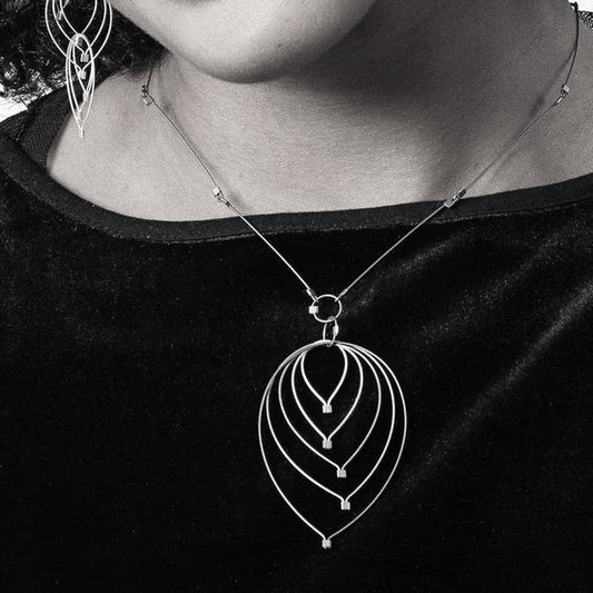 3-D Woven Cable 'Feather Teardrop' Pendant Necklace – Gold/Silver