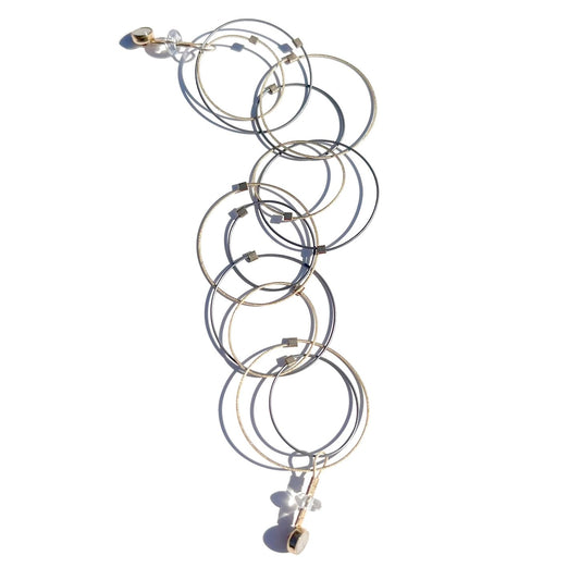 3-D Woven Cable 'Interlocking Circles' Bracelet – Steel + Gold Two-Tone/Gold