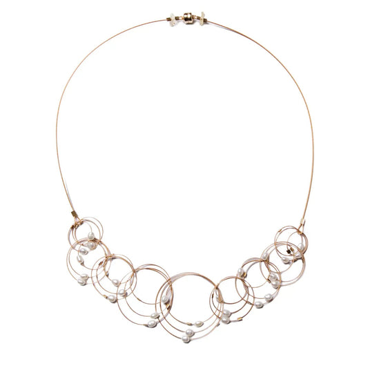 3-D Woven Cable ‘Vertigo’ Statement Necklace – Pearl/Gold