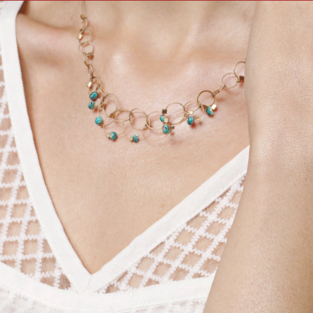 3-D Woven Cable 'Mini Vertigo' Necklace – Turquoise/Gold