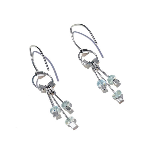 3-D Woven Cable ‘Aerial Hook’ Earrings – Aquamarine/Silver