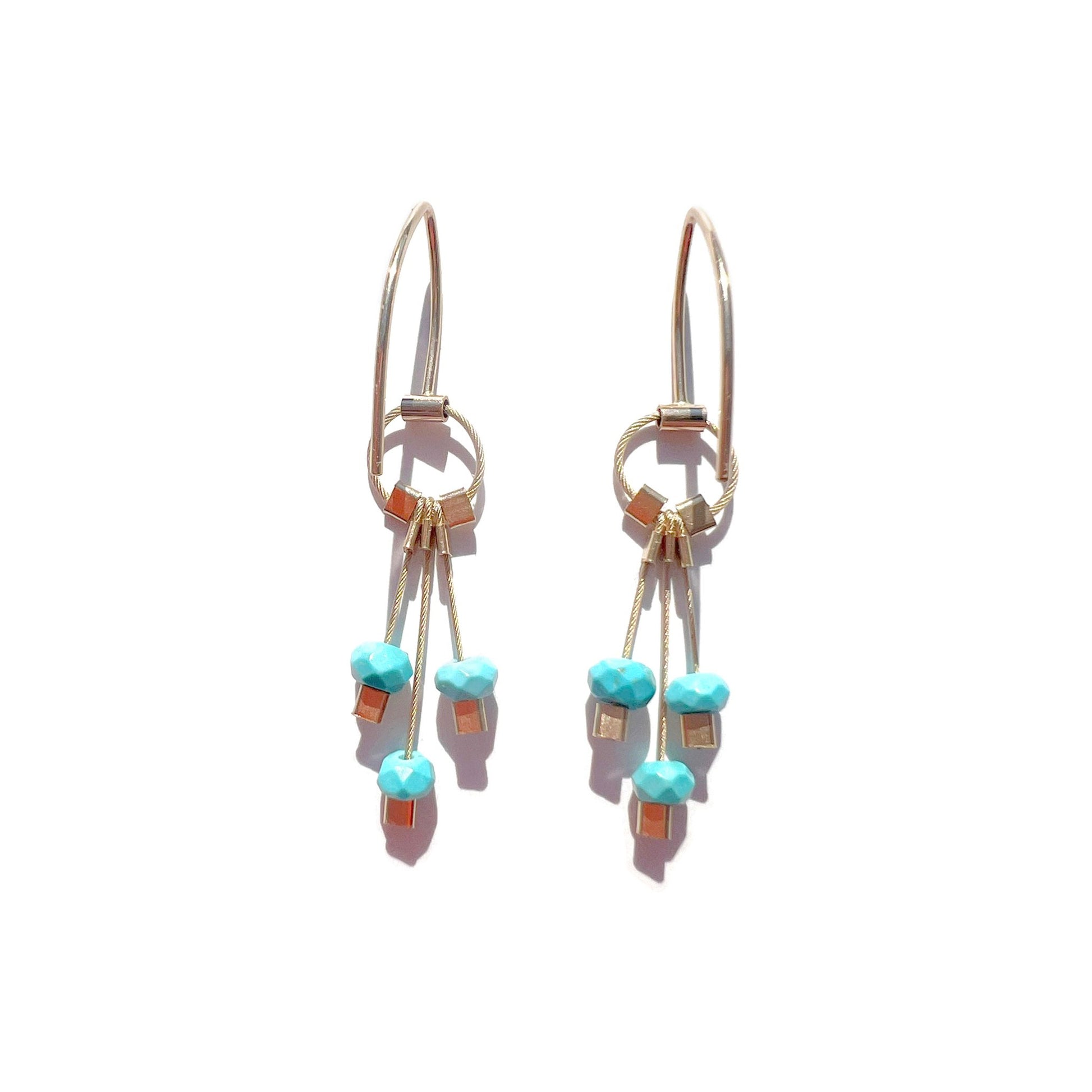 3-D Woven Cable ‘Aerial Hook’ Earrings – Turquoise/Gold