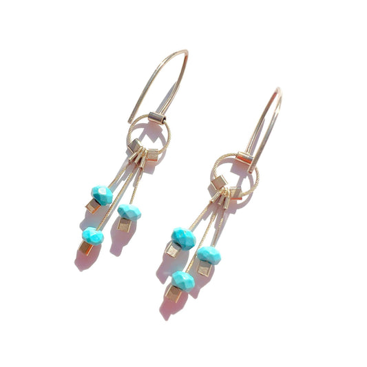 3-D Woven Cable ‘Aerial Hook’ Earrings – Turquoise/Gold