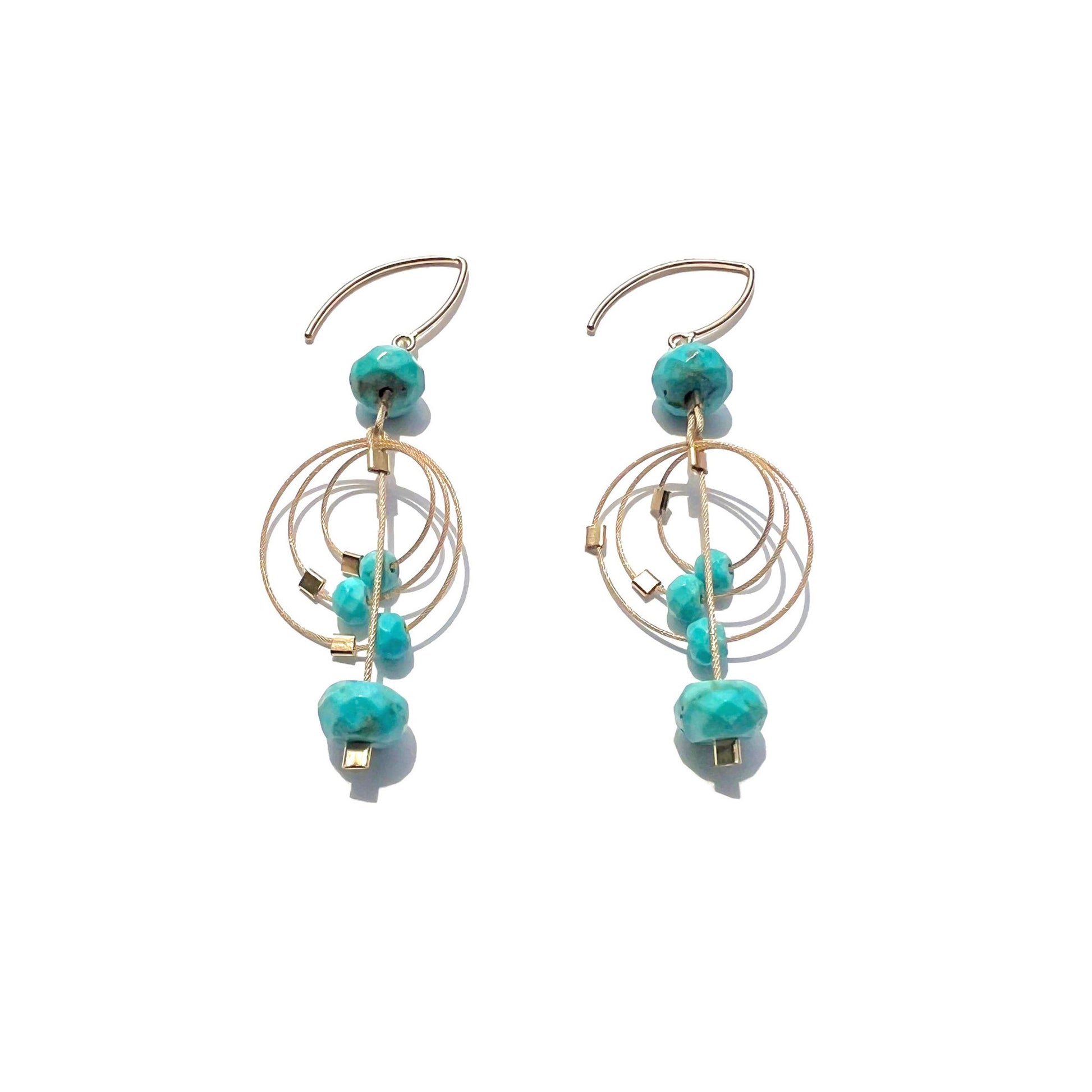 3-D Woven Cable ‘Caviar Cluster’ Dangle Earrings – Turquoise/Gold