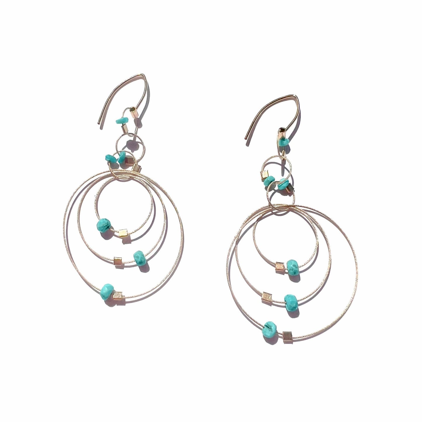 3-D Woven Cable 'Exclamation Hook' Earrings – Turquoise/Gold