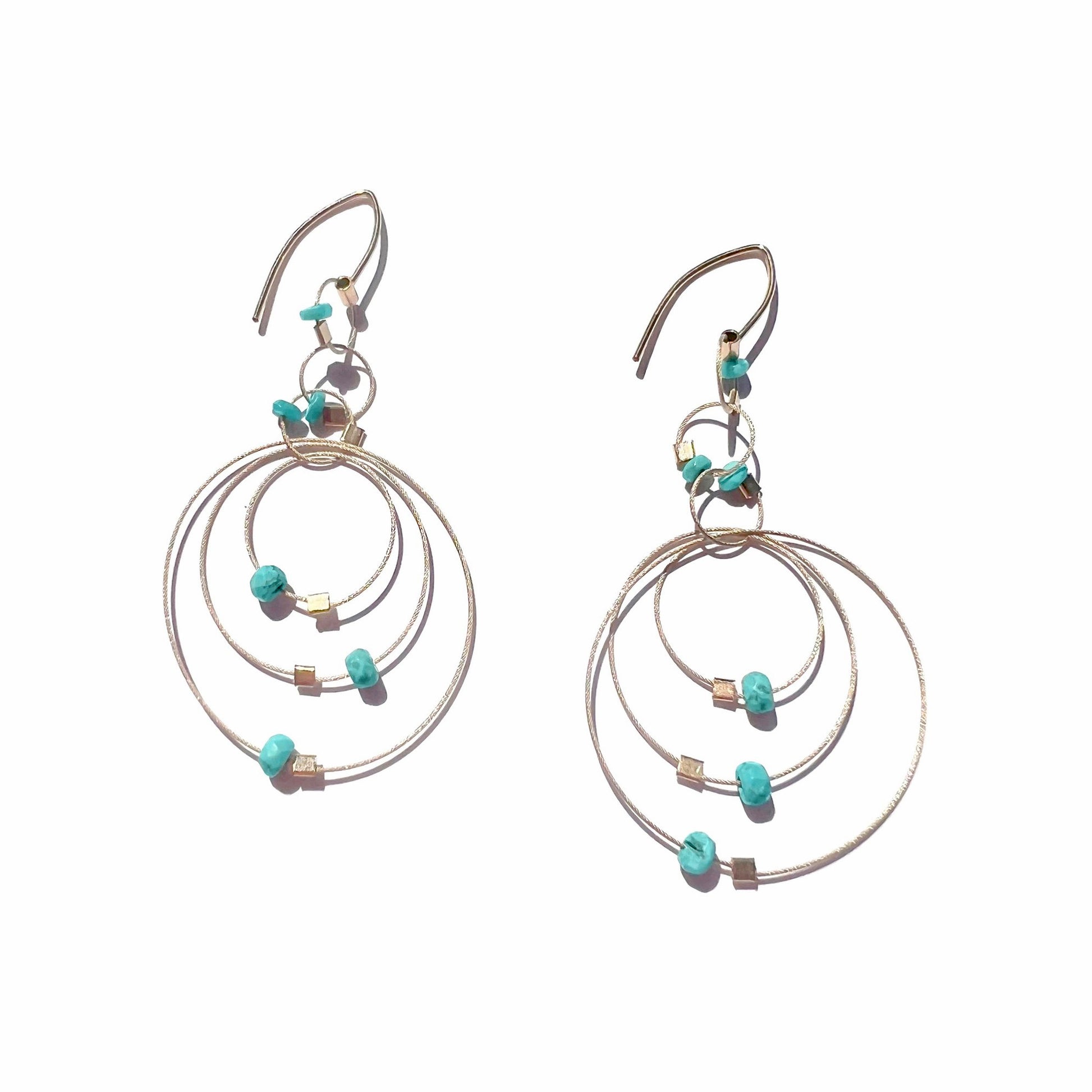 3-D Woven Cable 'Exclamation Hook' Earrings – Turquoise/Gold