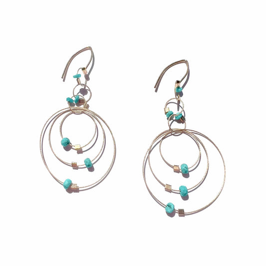 3-D Woven Cable 'Exclamation Hook' Earrings – Turquoise/Gold