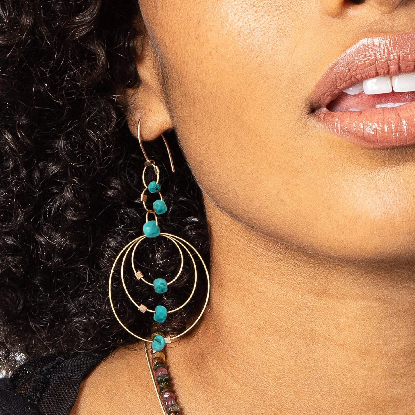 3-D Woven Cable 'Exclamation Hook' Earrings – Turquoise/Gold