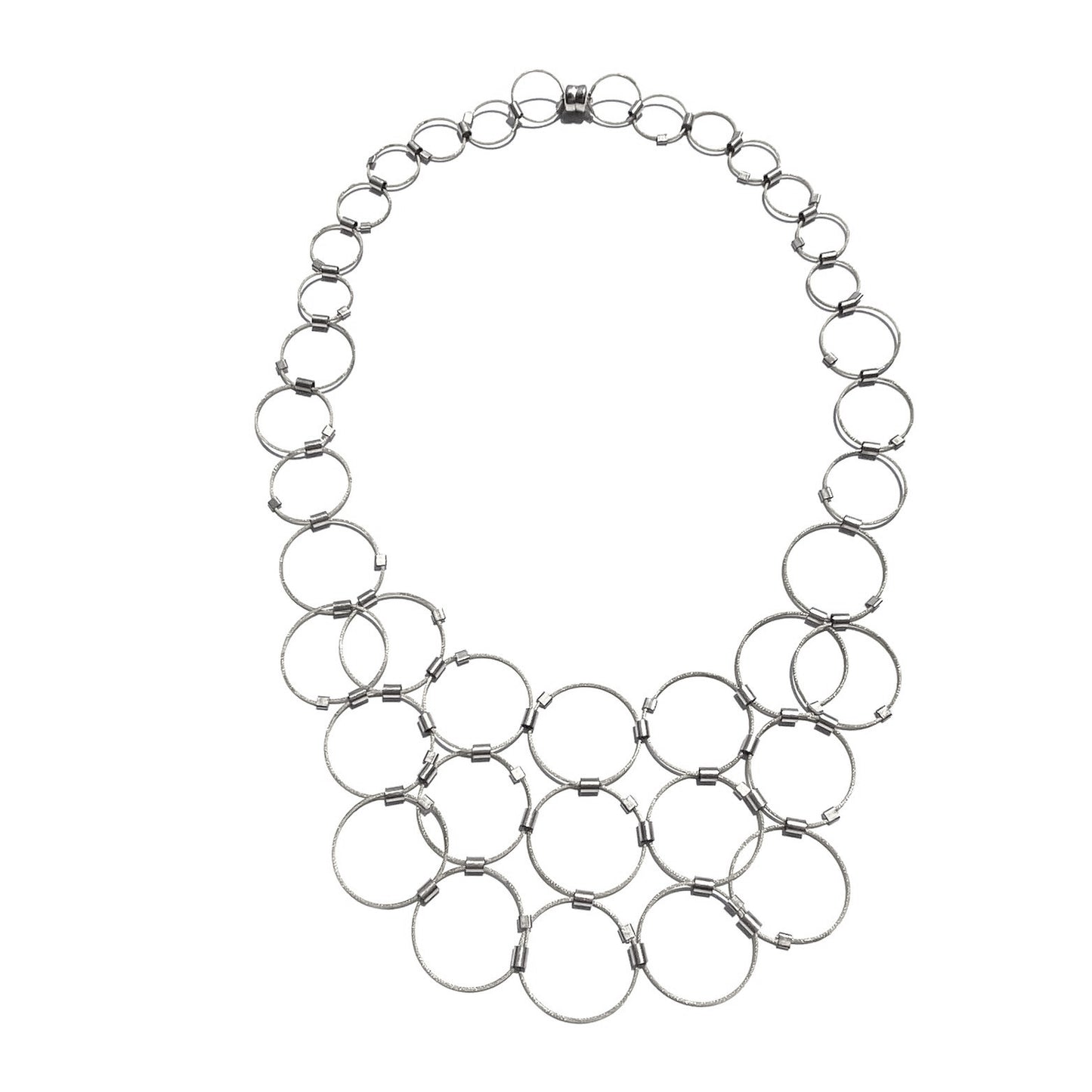 3-D Woven Cable ‘Venn’ Statement Necklace – Silver/Silver