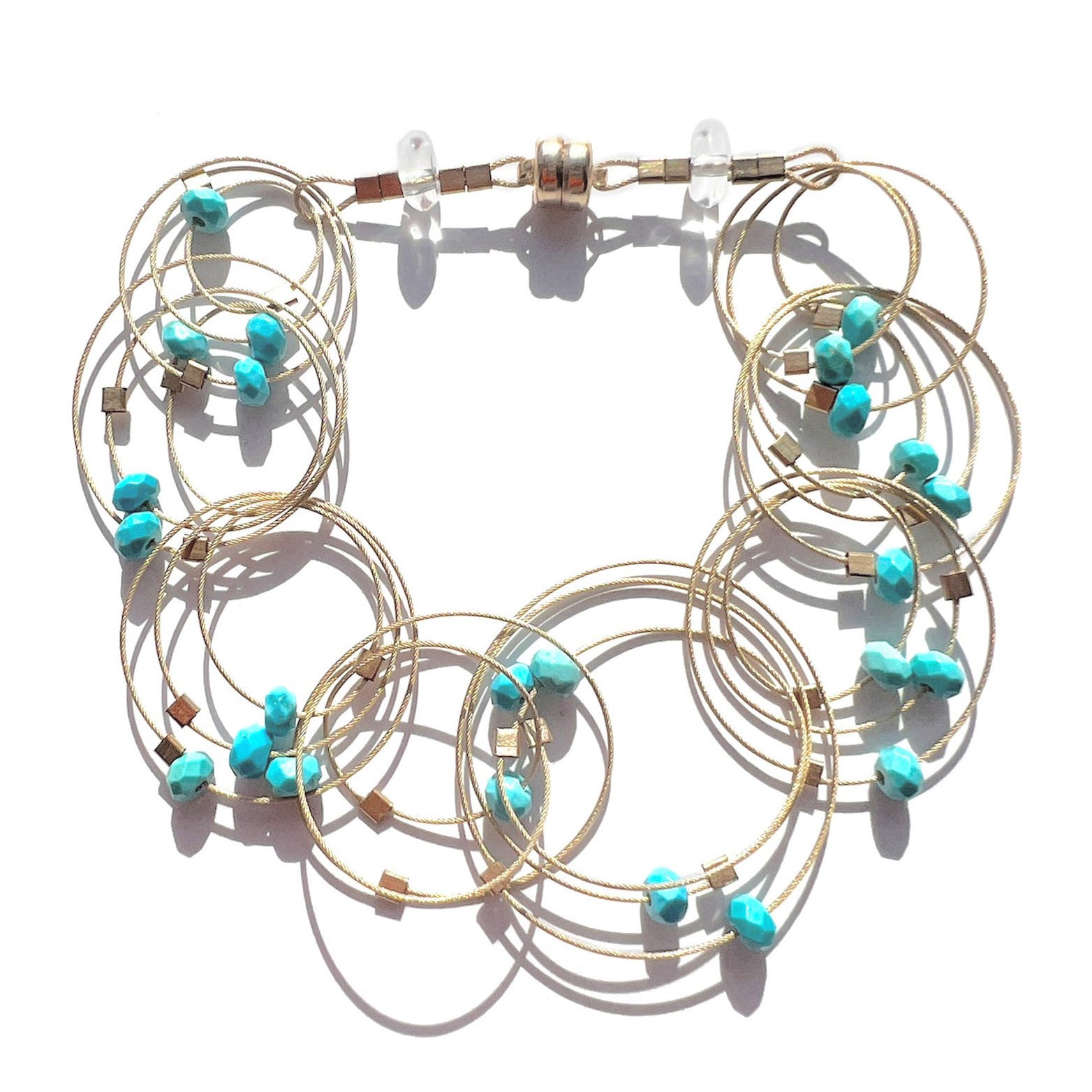 3-D Woven Cable ‘Vertigo’ Bracelet – Turquoise/Gold