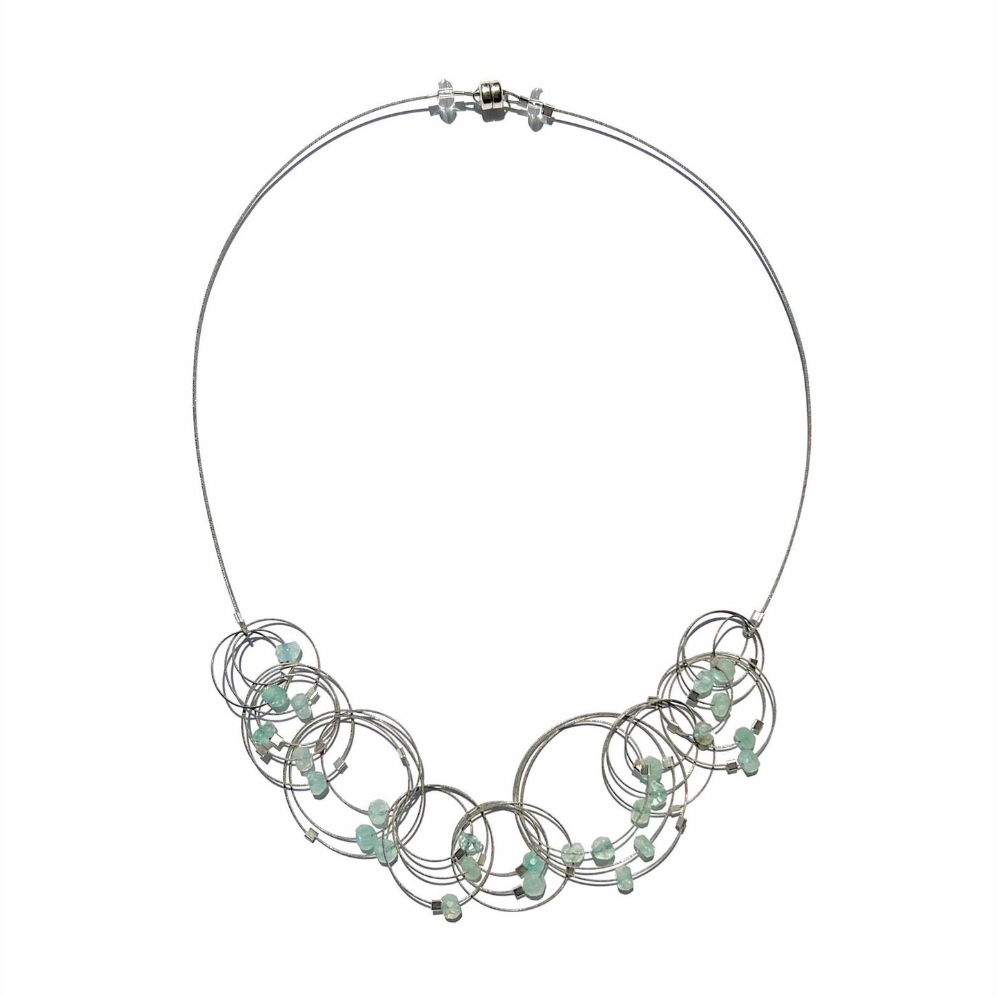 3-D Woven Cable ‘Vertigo’ Statement Necklace – Aquamarine/Silver