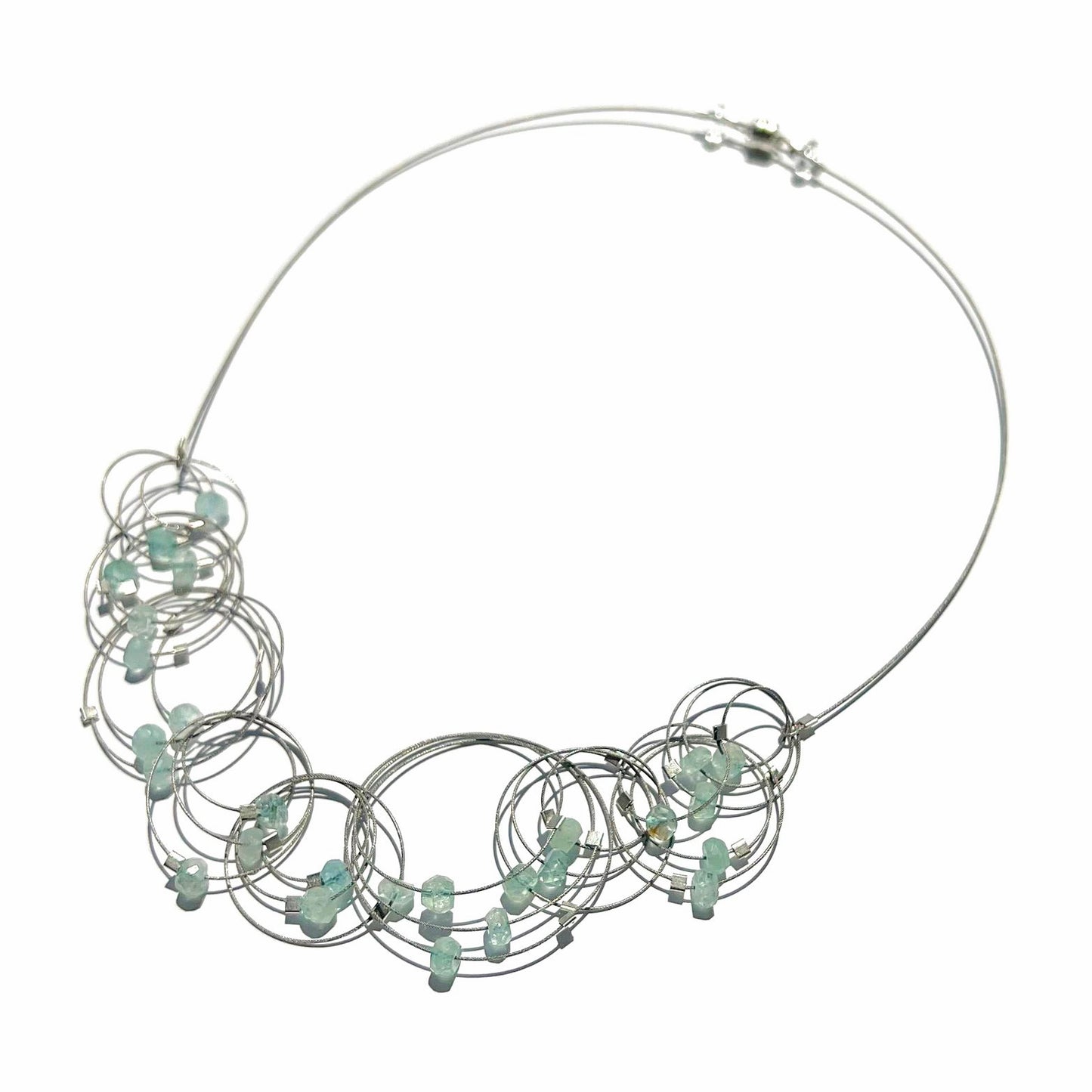 3-D Woven Cable ‘Vertigo’ Statement Necklace – Aquamarine/Silver