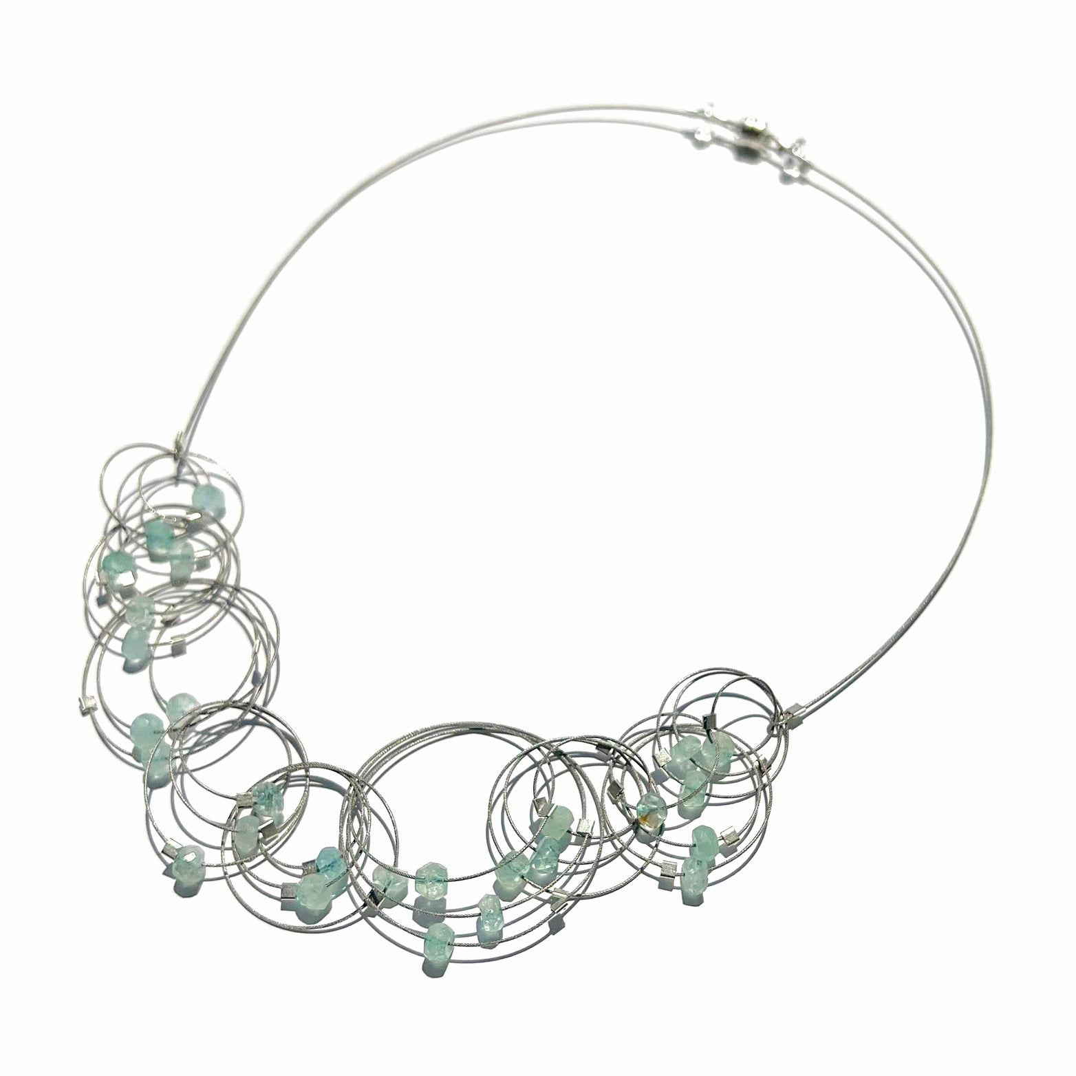 3-D Woven Cable ‘Vertigo’ Statement Necklace – Aquamarine/Silver