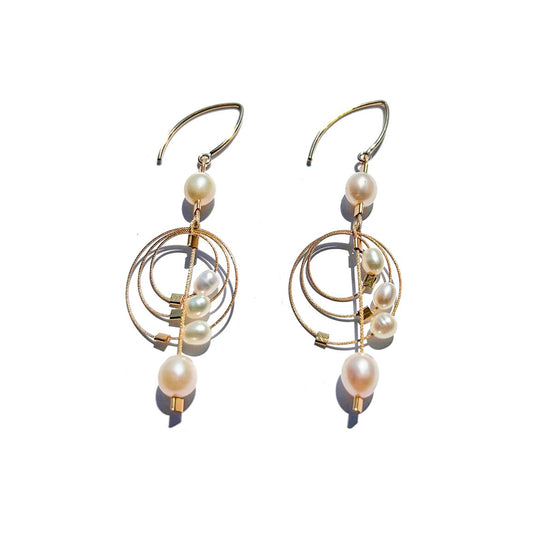3-D Woven Cable ‘Caviar Cluster’ Earrings – Pearl/Gold