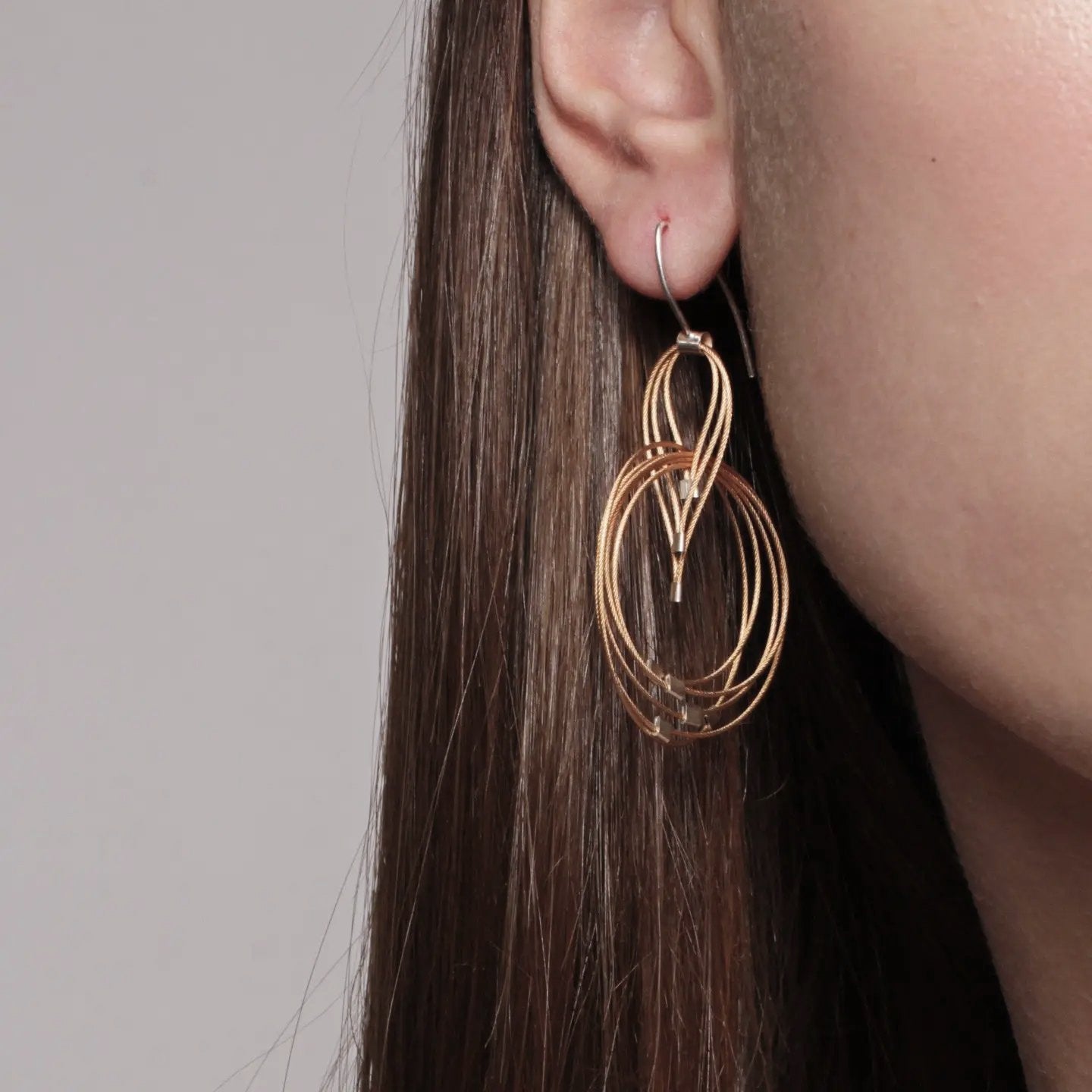3-D Woven Cable ‘Large Deco’ Hook Earrings – Gold/Gold