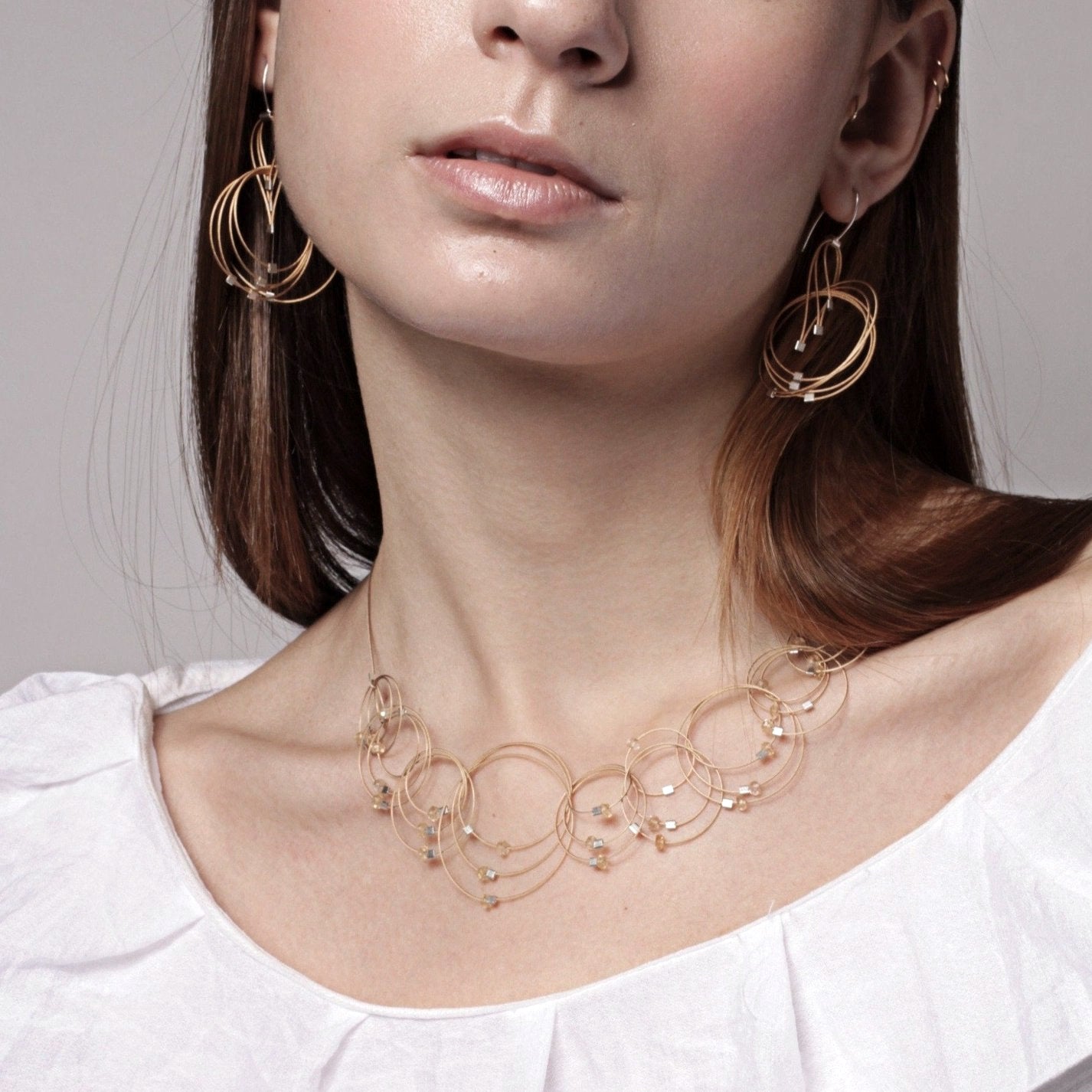 3-D Woven Cable ‘Large Deco’ Hook Earrings – Gold/Gold