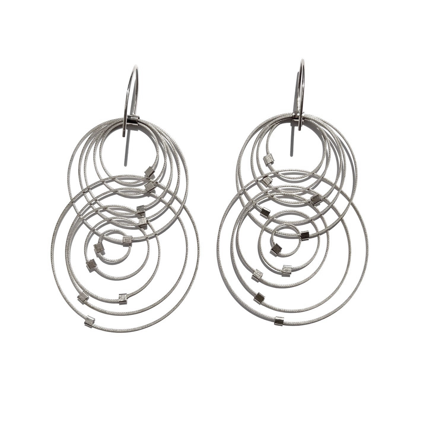 3-D Woven Cable ‘Orbiting Circle’ Hook Earrings – Silver/Silver
