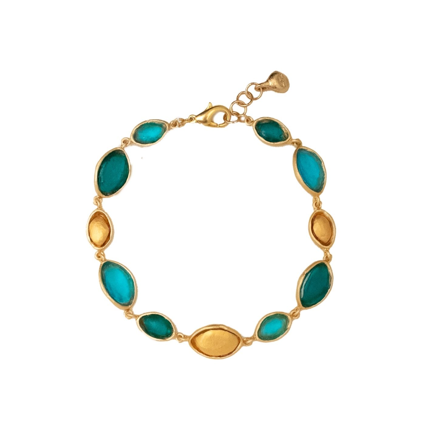 24k Gold Finish Bronze + Cast Glass ‘Peacock’ Bracelet