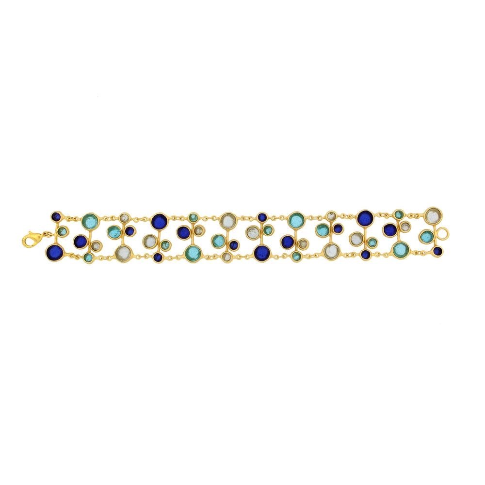 24k Gold Finish Bronze + Cast Glass ‘Raindrop’ Bracelet - Multi