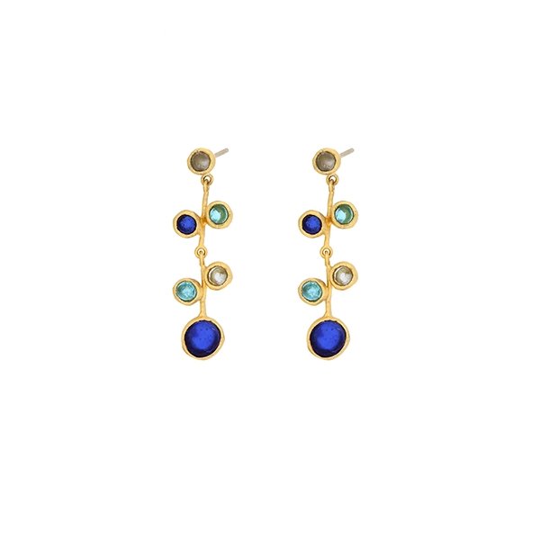 24k Gold Finish Bronze + Cast Glass ‘Raindrop’ Post Earrings - Multi