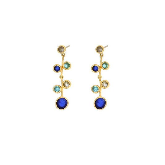 24k Gold Finish Bronze + Cast Glass ‘Raindrop’ Post Earrings - Multi