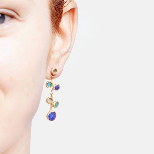 24k Gold Finish Bronze + Cast Glass ‘Raindrop’ Post Earrings - Multi