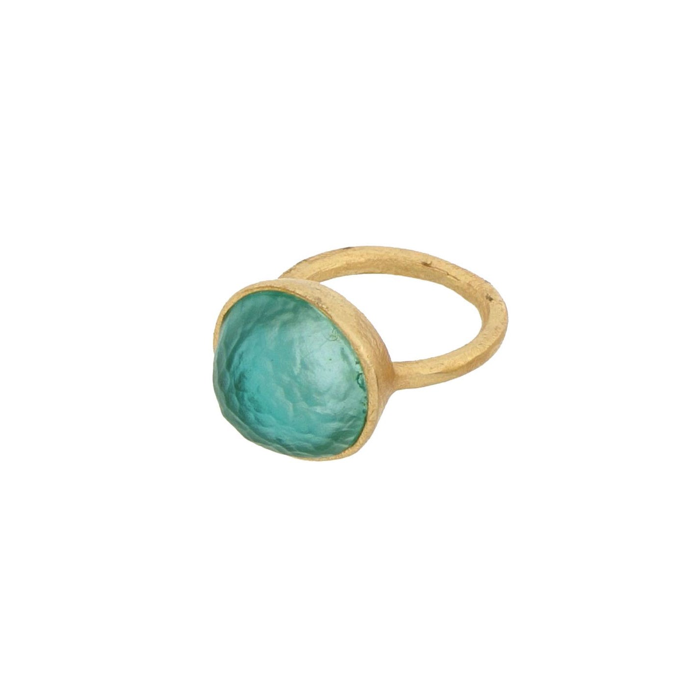 24k Gold Finish Bronze + Cast Glass ‘Bubble’ Ring – Large/Teal