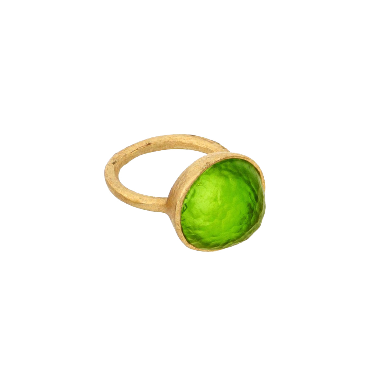 24k Gold Finish Bronze + Cast Glass ‘Bubble’ Ring – Small/Green