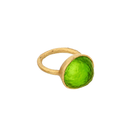 24k Gold Finish Bronze + Cast Glass ‘Bubble’ Ring – Small/Green