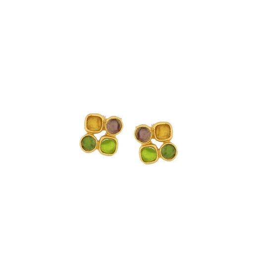 24k Gold Finish Bronze + Cast Glass ‘Droplets’ Post Earrings – Multi