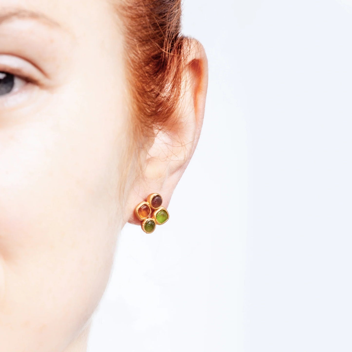 24k Gold Finish Bronze + Cast Glass ‘Droplets’ Post Earrings – Multi