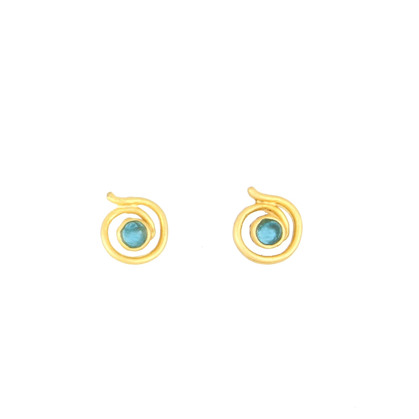 24k Gold Finish Bronze + Cast Glass ‘First Kiss’ Post Earrings – Teal