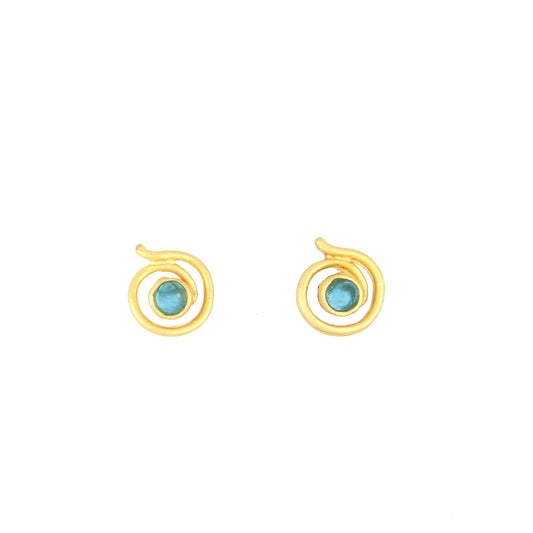 24k Gold Finish Bronze + Cast Glass ‘First Kiss’ Post Earrings – Teal