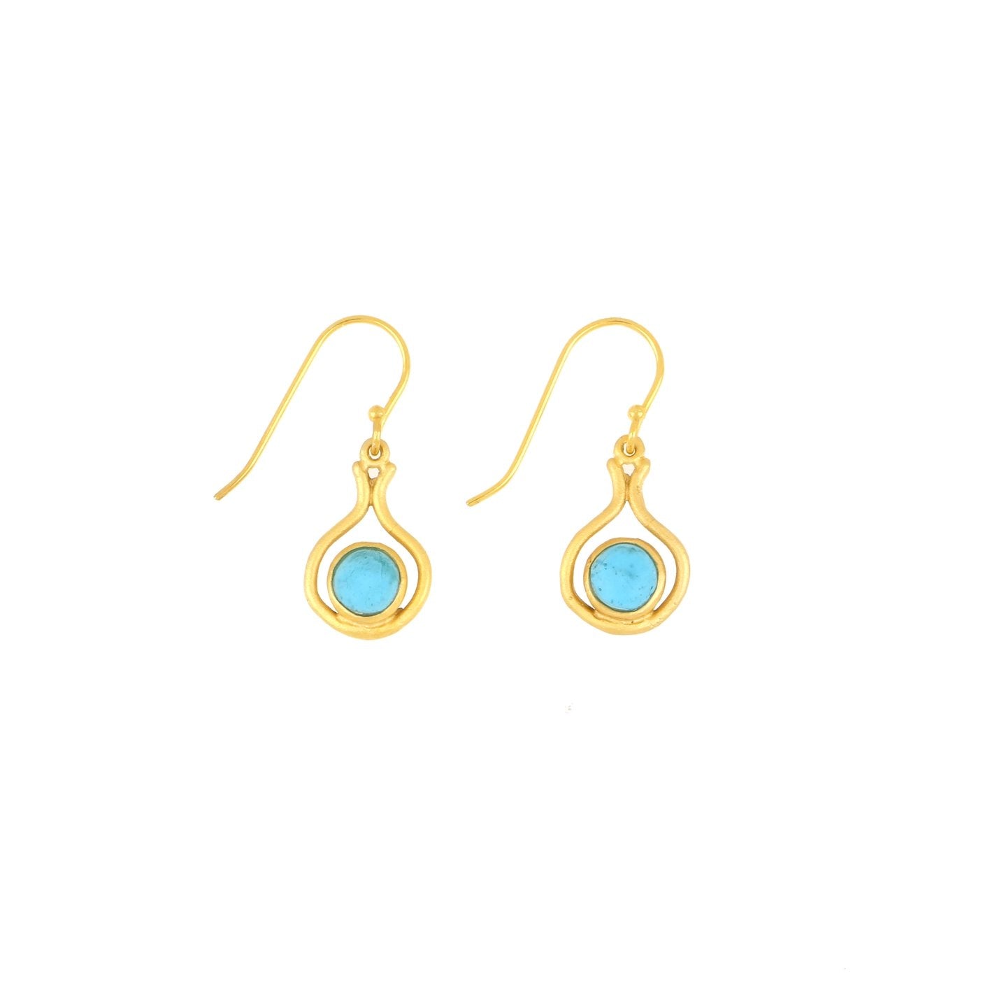 24k Gold Finish Bronze + Cast Glass ‘First Kiss’ Dangle Earrings – Teal