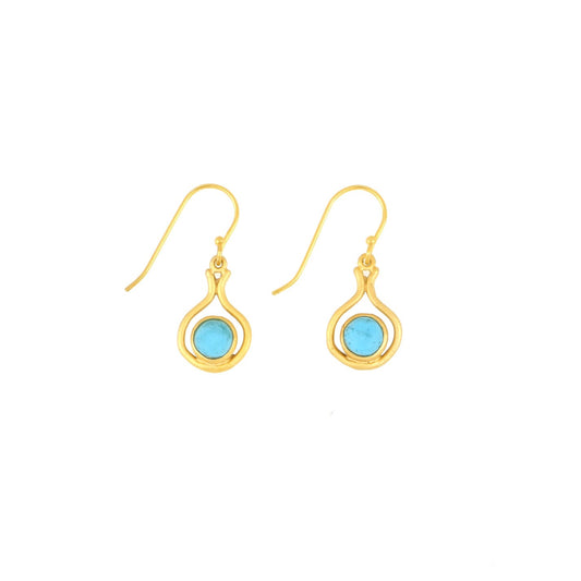 24k Gold Finish Bronze + Cast Glass ‘First Kiss’ Dangle Earrings – Teal