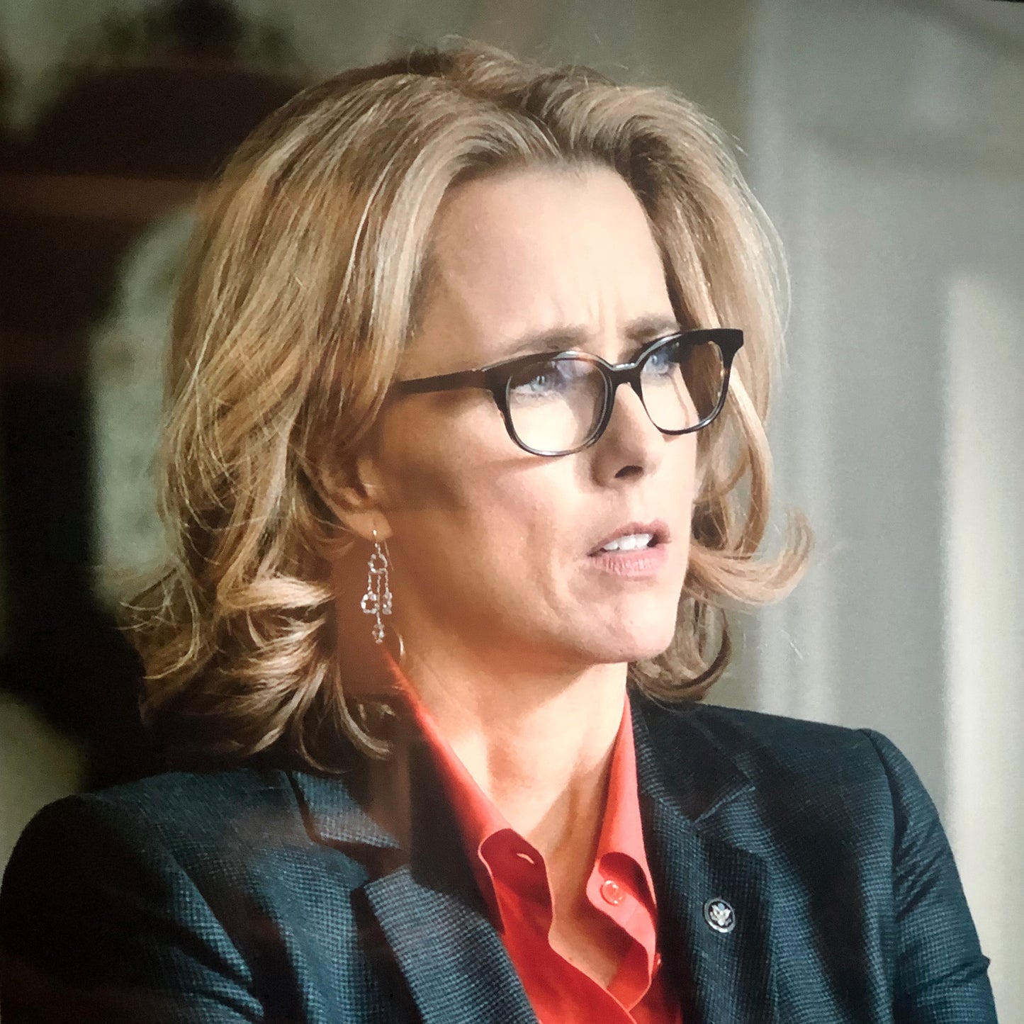 As Seen on MADAM SECRETARY: Silver Swarovski Crystal Triple Dangle Earrings