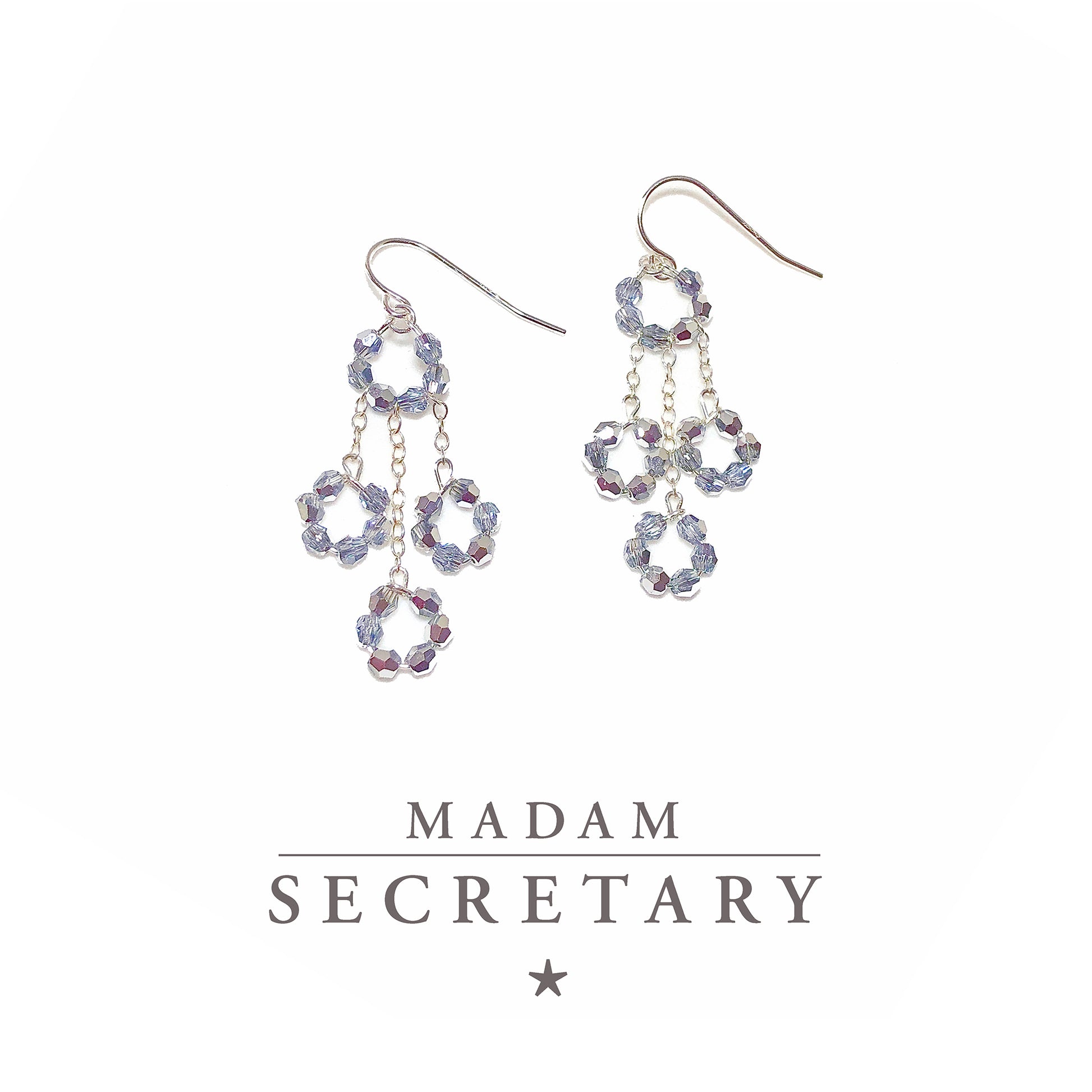As Seen on MADAM SECRETARY: Silver Swarovski Crystal Triple Dangle Earrings